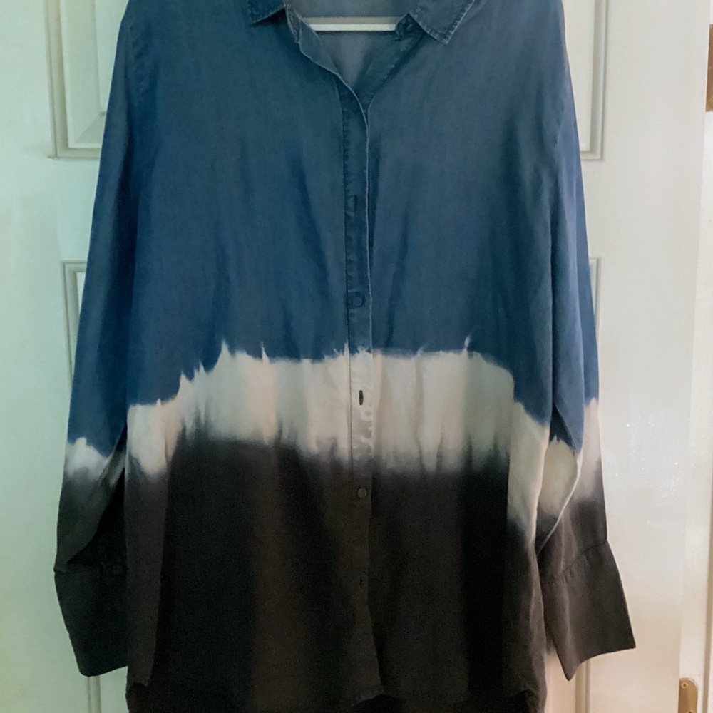 GIVEN KALE Blue and Black Tie-Dye Jean Shirt